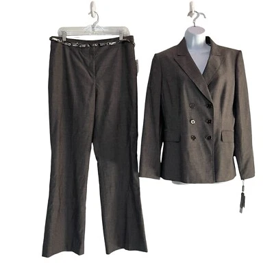 Tahari ASL Polyester Rayon Pant Suit Size 12 Gray Double Breasted Career 2PC New - Image 1 of 4