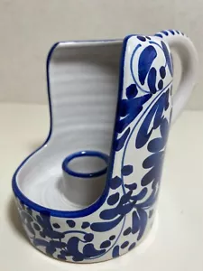 Ceramic Candle Holder With Windshield - Blue & White Floral - Made in Italy - Picture 1 of 6