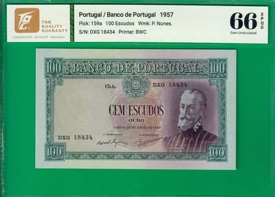 Portugal 100 escudos 25/6/1957, P159a, TQG Gem UNC *66* EPQD, Top grade @ ebay! - Image 1 of 2