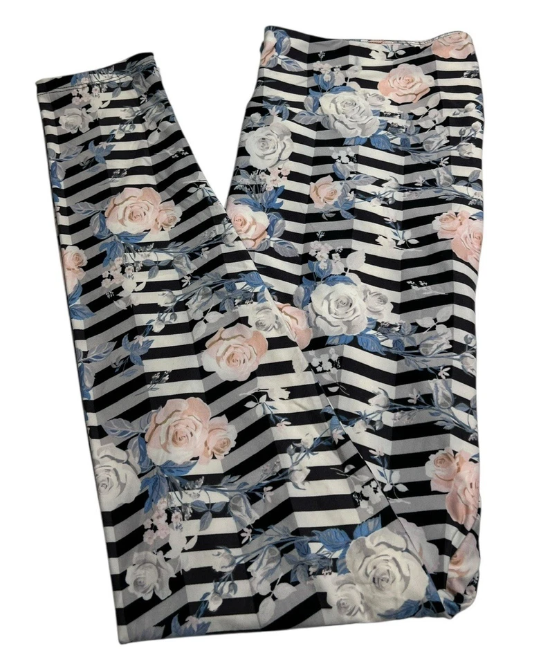 Леггинсы LuLaRoe TC высокие изогнутые с цветочным рисунком СЕРЫЕ РОЗОВЫЕ с ШЕВРОННОЙ ПОЛОСОЙ современные МЯГКИЕ - Изображение 1 из 4