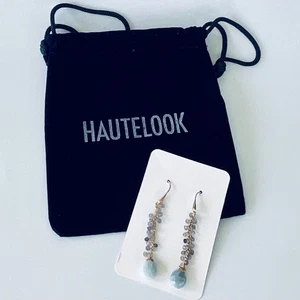 Designer Gemstone Drop Earrings – Iolite & Aquamarine Beaded 14K Vermeil Dangle - Picture 1 of 11