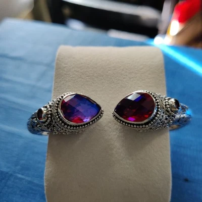 Pulsera artesanal de plata de ley en pom pasión cuarto místico y piedras de rubí rojo Foto 1 de 4