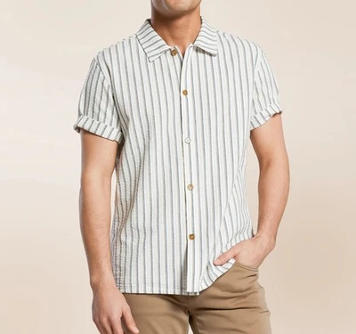 Camisa tejida RHYTHM SEERSUCKER STRIPE S/S para hombre - WHT - XL - NUEVA CON ETIQUETAS Foto 1 de 4