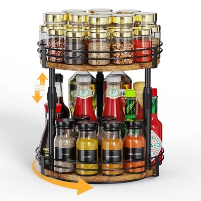 Lazy-Susan-Organizer-Spice-Rack, 2-Tier Rotating Spice Organizer For Kitchen-... - Image 1 of 4
