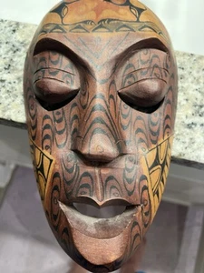 Hand Carved Wooden Tribal Mask Balinese Dayak Style Wall Art. Ethnic Decor. - Picture 1 of 13
