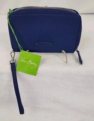 Vera Bradley Zip-Around Wristlet Blue Faux Leather NWT Animal Print Lining - Image 1 of 4