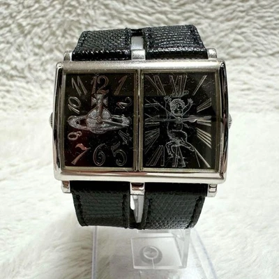 Vivienne Westwood Double Face Satya Orb Watch Rare Black Silver Leather Used - Image 1 of 4