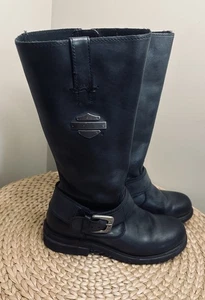 Harley Davidson Damengröße 8 Belinda 15" hoch schwarz Leder Reißverschluss Schnalle Stiefel - Bild 1 von 10