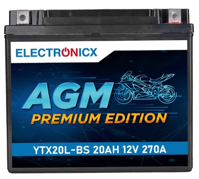Electronicx YTX20L-BS AGM Motorradbatterie 12V 20Ah – Zuverlässige Power für Mot