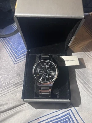 Emporio Armani Men's Stainless Steel Silver Black Face. New Battery. Boxed - Image 1 of 2
