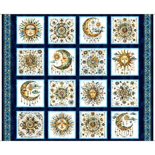 Bohemian Sunrise By Quilting Treasures - Navy Celestial Patches Panel  #31087-N - Image 1 of 1