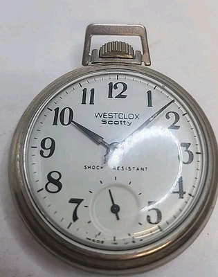 Vintage Westclox Scotty Pocket Watch Silver 1950s Made In USA Working - Image 1 of 3