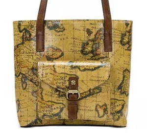 Patricia Nash European Map Print Banbury Leather Bucket Shoulder Tote Travel Bag - Bild 1 von 14