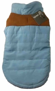 Dog Pet Puffer Jacket Apparel Blue Brown Size Medium Up to 27 lbs Sherpa NEW - Picture 1 of 12