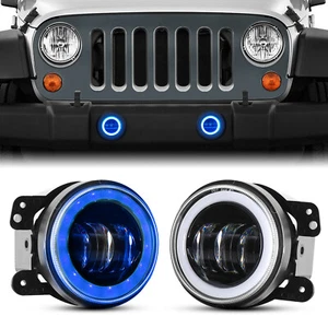 4" LED Fog Light Blue Turn Signal Halo DRL Amber For 1997-2006 Jeep Wrangler TJ - Picture 1 of 10