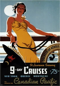 Shipping Poster - Canadian Pacific Cruises - 1938 - Art Deco Reprint A4 Wall Art - Foto 1 di 1