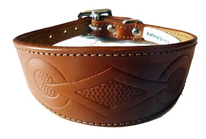 Tan Leather Padded collar Embossed Retro Whippet Collar Greyhound Dog Collars - Picture 1 of 4