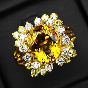 Golden Sunflower Citrine Oval 5.12Ct 925 Sterling Silver Handmade Floral Rings - Picture 1 of 8