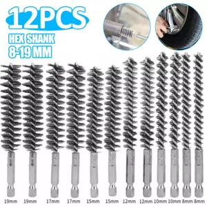12PCS Stainless Steel Bore Brush Wire Brush 1/4" Shank for Power Drill Cleaning - Picture 1 of 11