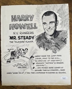 1960's Harry Howell New York Rangers Signed Original Art Sketch NHL Hockey JSA - Picture 1 of 4