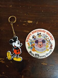 Walt Disney World Souvenir Flare Pin & Mickey Key Chain Lot Happy Bday