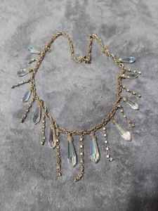 Ann Taylor Gold Tone Necklace w/ Crystal and Chain Design - Picture 1 of 1