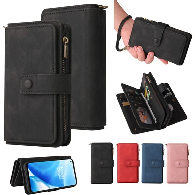For OnePlus Nord N200 N100 CE 5G 9 Pro 15 Cards Zipper Wallet Case Hand Strap - Image 1 of 4