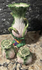 Fitz & Floyd Collection Cabbage Leaf Salt & Pepper Pink & Green Asparagus Vase