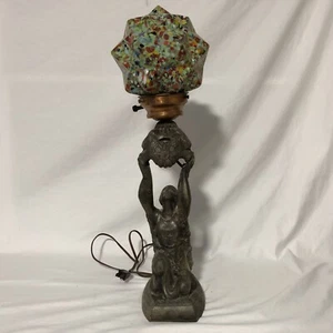 Antike Art Deco figürliche Frau Lampe Tagesabschluss Starburst Glaskugel funktioniert super - Bild 1 von 18