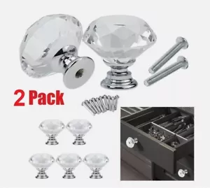 Menge 2 kleine 1,106 T x 1,227 H Diamant Klar Kristall Glas Knopf Schrank Ziehen Griff - Bild 1 von 10