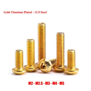 M2 M2.5 M3 M4 M5 Button Head Socket Cap Screw Allen Bolts - Gold Titanium Plated - Picture 1 of 8