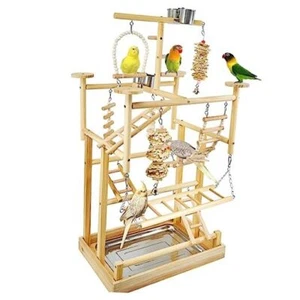 Bird Playground Parrot Playstand Natural Wood Bird Perches Stand, Bird Play - Picture 1 of 7