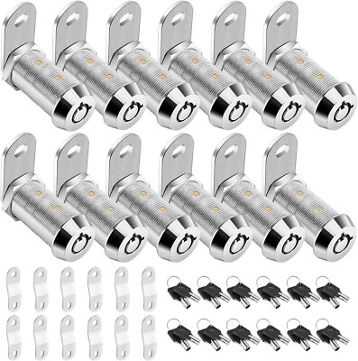 PTEROMY 12 Pack Cabinet Lock with Keys, 1-1/2'' Heavy Duty Tubular Cam Lock for RV Compa