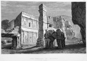 INDIA ELLORA CAVES HINDU BUDDHIST ROCK TEMPLES, Antique 1834 Art Print Engraving - Picture 1 of 1