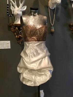 Vtg Y2K Jessica McClintock Gunne Sax White gold sequin party  Dress sz XS - Image 1 of 4