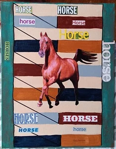 Painting Horse Collage Original Signed Collectible Art Stallion Horses Modernism - Picture 1 of 2