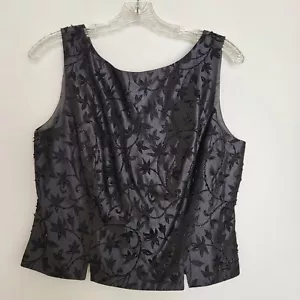 JS Collection Womens 12 Sleeveless Beaded Dark Grey Black Floral Print Zipper - Picture 1 of 14