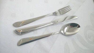 WMF Volute Cromargan Gold Besteck 3 tlg Messer Gabel Löffel NEU - mehrere - Bild 1 von 3