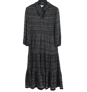 Max Studio Dress Size L Black Tiered Midi Fit Size 16 Geometric Aztec Stretch - Picture 1 of 20