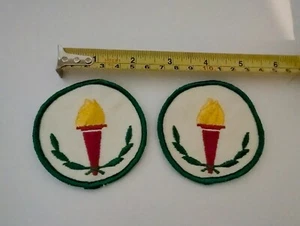 Vintage Sew On Patch x2 Olympic Games Torch Retro - Picture 1 of 2