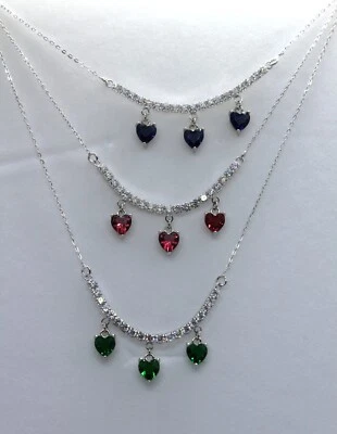 COLLANA ARGENTO TENNIS CUORI PENDENTI COLORATI CM  46-49 MM  6 EXPLOIT - Immagine 1 di 2