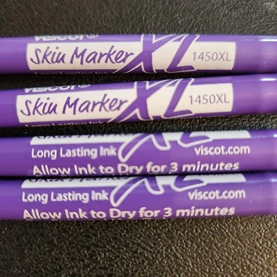 (4) PURPLE Viscot Mini XL Surgical Skin Marker 1450XL Brand New Fake Tattoos