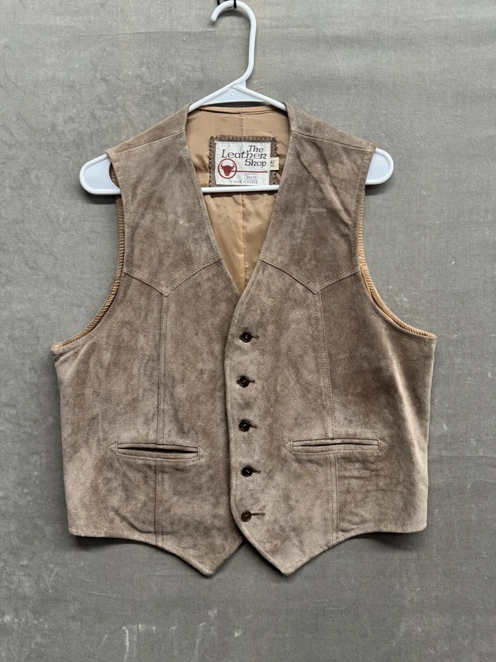 Vintage Sears The Leather Shop Mens Sz 42 Brown Suede Vest Yellowstone Western - Image 1 of 4