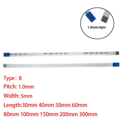 4Pin 1mm Pitch FFC FPC Flexible Flat Cable Reverse Side AWM VW-1 20624 80C 60V - Image 1 of 4