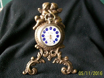 1 PORTE montre GOUSSET, AUX PUTTI,  BRONZE noir +- 1900 coq argent or 18k - Photo 1/4