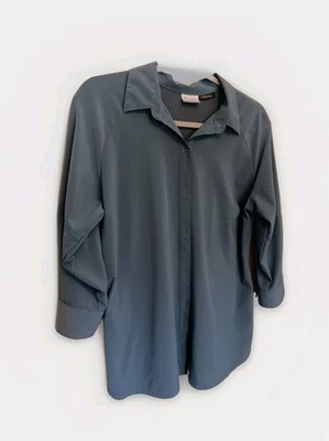 Camisa Columbia Omni-Wick para mujer manga 3/4 L azul cuello cremallera bolsillo abotonada Foto 1 de 4