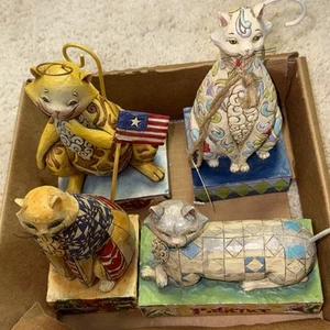 Lot/4 Jim Shore Cat Figures, Freedom, Windsor, Patience, Curiosity Missing Parts - Picture 1 of 13