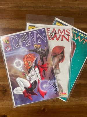 Dawn 1/2 с ПОДПИСЬЮ Джозефа Майкла Линснера 1998 сертификат подлинности Wizard + еще 2! Комиксы почти как новые - Изображение 1 из 4