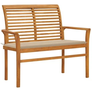 Gartenbank mit Beige Auflage 112 cm Massivholz Teak - Bild 1 von 9