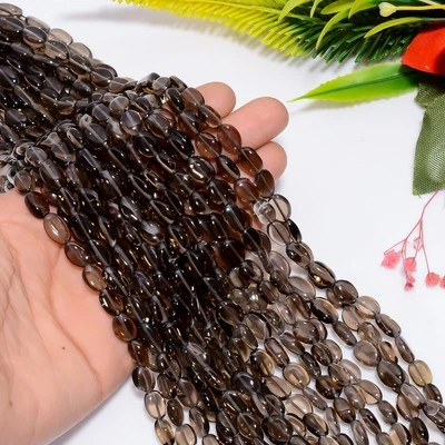 Pedra preciosa de quartzo esfumaçado natural contas ovais lisas 8X6 13X6 mm fio 12,5" AB-860 - Imagem 1 de 4